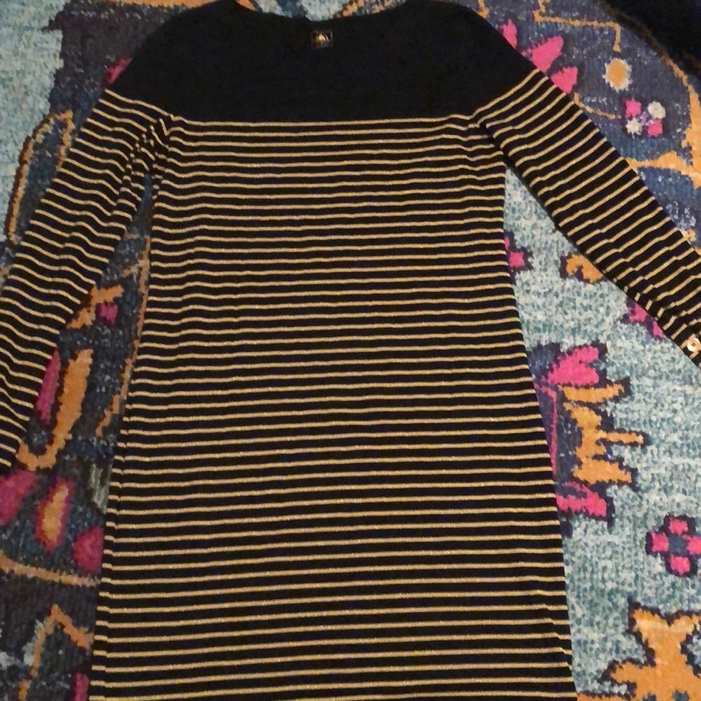 Petit Bateau Black and Gold Stripe Dress - juniors